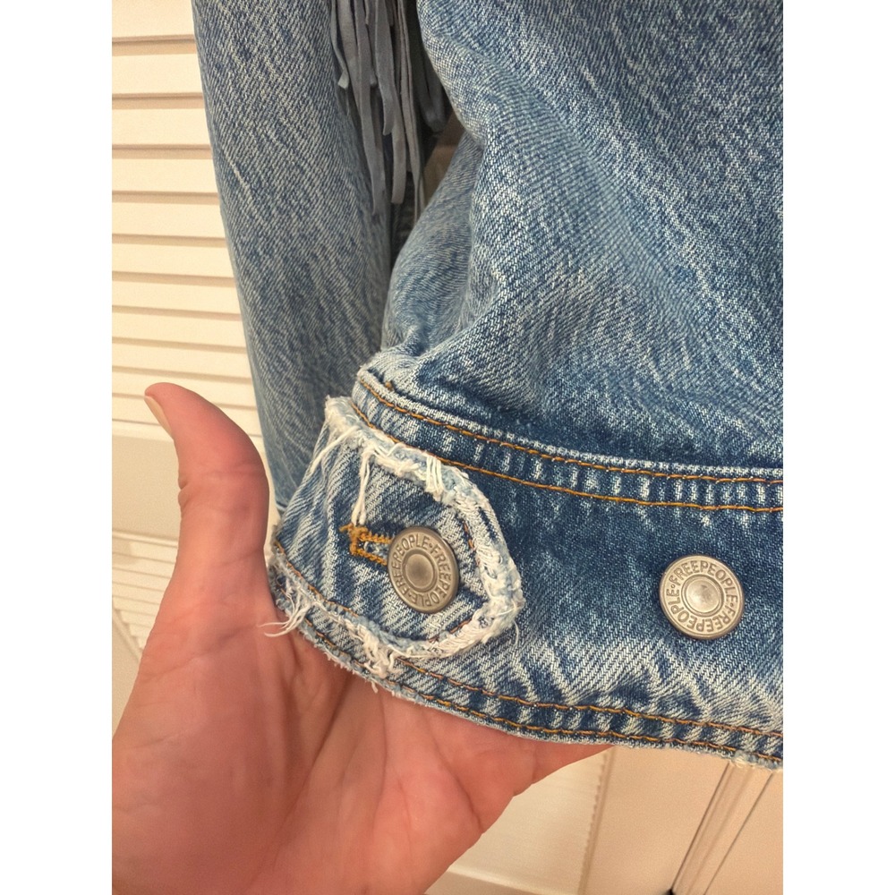 Free People Blue Fringe Jean Jacket - Picture 8 of 8